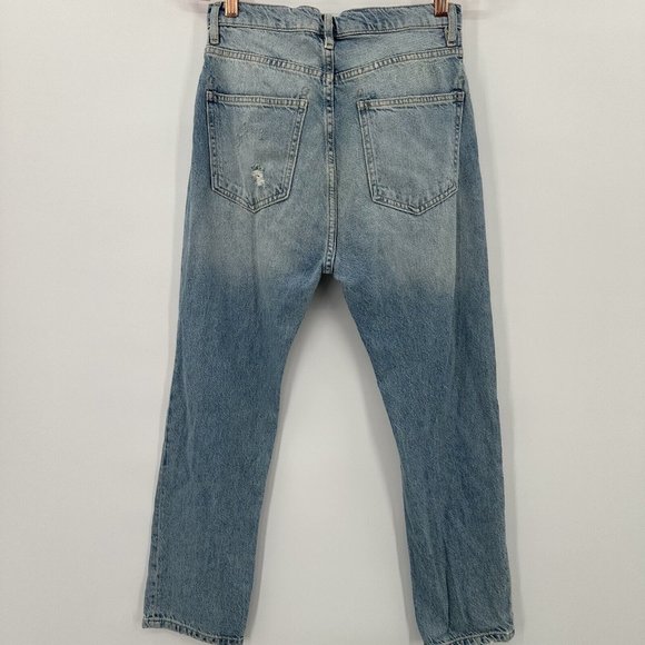Free People‎ Blue Denim Distressed Ripped Boyfriend Straight Jeans Size 24 - Picture 9 of 12